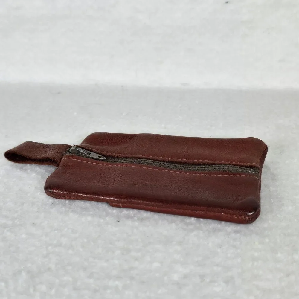 Reddish Brown Leather Coin Purse Keychain Wallet